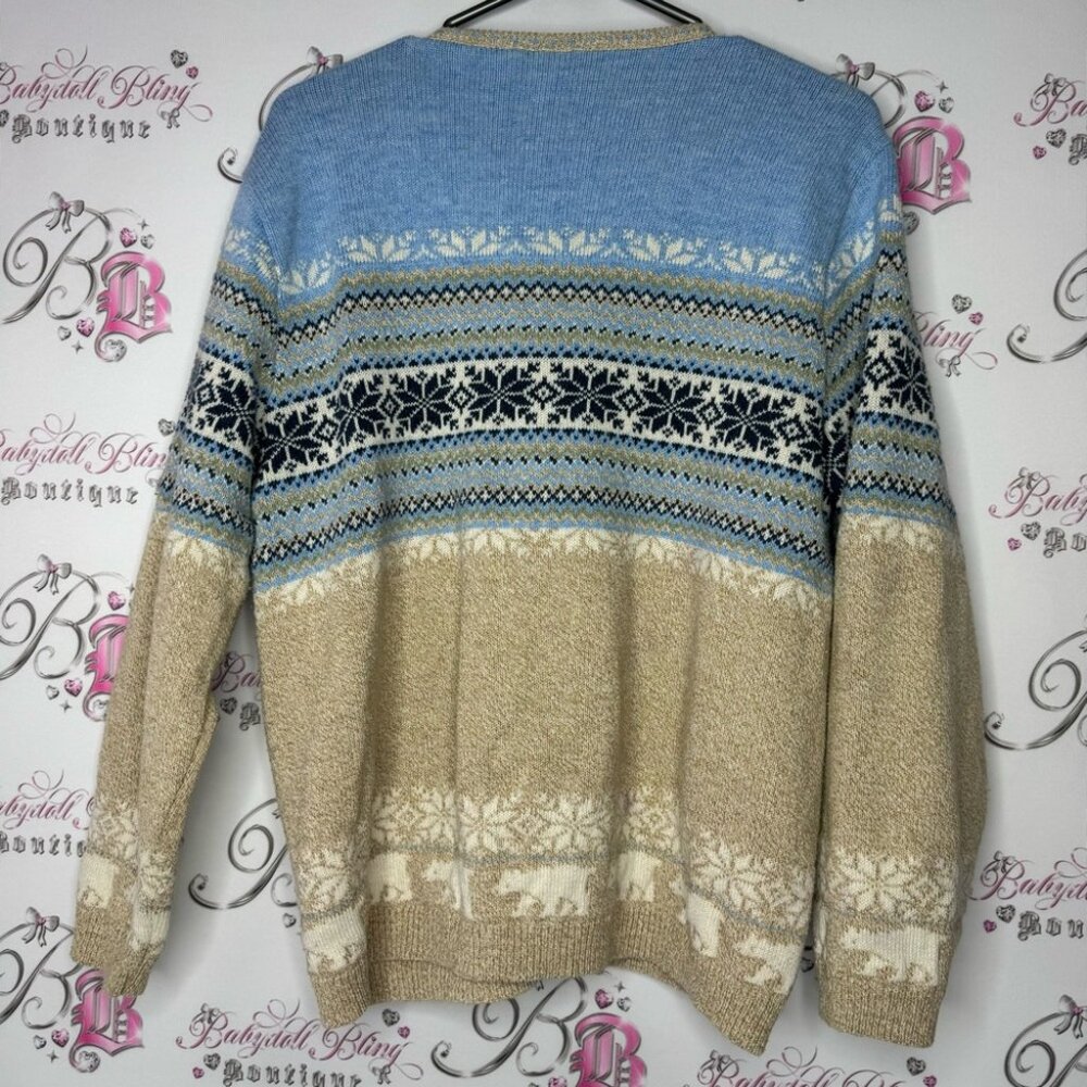 Northern reflections sweater zip up hoodie polar bears snow flakes knit cozy VTG - Picture 3 of 9